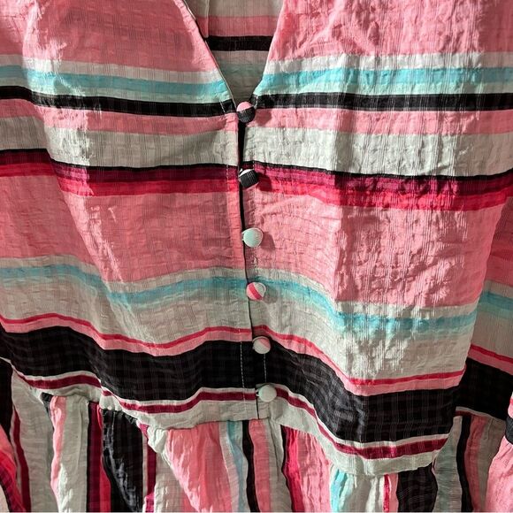 Lane Bryant bright stripe ruffle split blouse size 26 - Picture 2 of 6